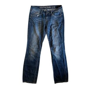 Cesttoi Jeans Women's Size 5 Ultra Low Rise Straight Leg Jeans Dark Blue